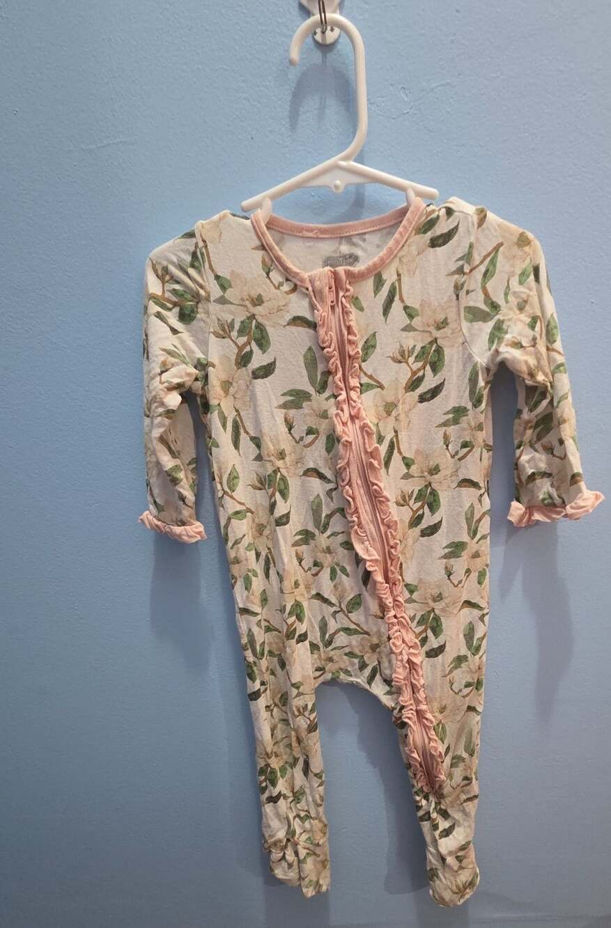 Mud Pie bamboo Magnolia Sleeper Ruffle Zip Footie
